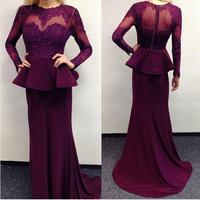 Long Sleeves Burgundy Lace Prom Dress,Modest Burgundy Lace Formal Evening Dress - Thumbnail 1