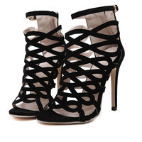 Peep-Toe Hollow-Out Back Zipper Ultra High Heels Sandals - Thumbnail 2