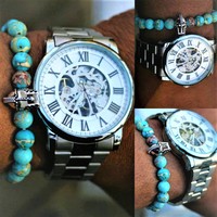 "The Cargyros" Stainless Steel Mechanical Watch - Thumbnail 4