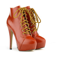 Super High Stiletto Heel Lace Up Ankle Boots - Thumbnail 1