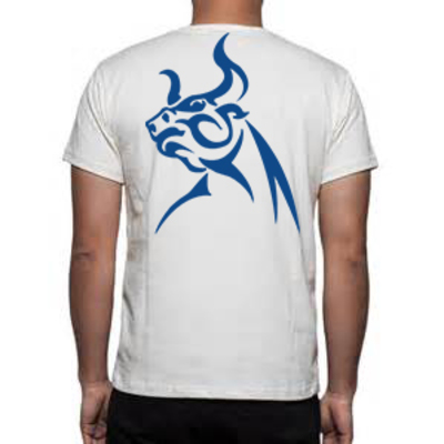 White cotton t-shirt blue ox vinyl graphics - Thumbnail 5