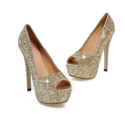 Sequins peep-toe sexy high heeled bride sandals shoes