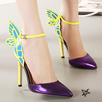 Dreamed Butterfly Pointed Color Matching High-Heeled Sandals - Thumbnail 2