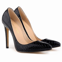 Crocodile Print Pointed Shallow High Heel Shoes - Thumbnail 3