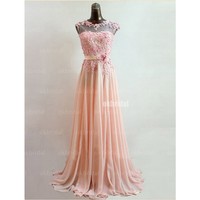 long bridesmaid dress, pink bridesmaid dress, lace bridesmaid dress, bridesmaid dress 2018, long prom dress, BD145426 - Thumbnail 2