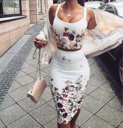 Sexy printed sling Two-piece dress   111502