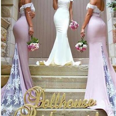 Elegant popular bridesmaid dress, off shoulder mermaid bridesmaid dress,bridesmaid dress with lace top, bd14410