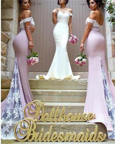 Elegant Popular Bridesmaid Dress, Off Shoulder Mermaid Bridesmaid Dress,Bridesmaid Dress with Lace Top, BD14410