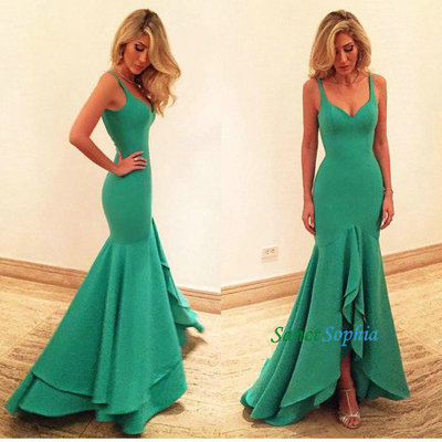 Mermaid straps green prom dress,hi-low party dress,mermaid formal dresses,green graduation dress