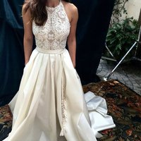 White a line lace floor length prom dress,formal dress - Thumbnail 1