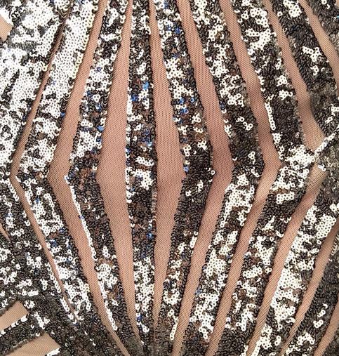 Silver Geometric Sequined and Mesh Bodycon Dress