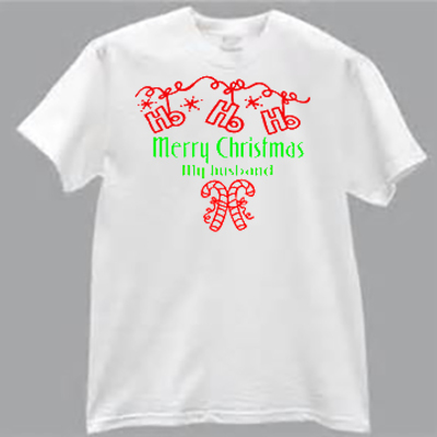 Merry christmas my husband holiday t-shirt cotton men's tee white - Thumbnail 5