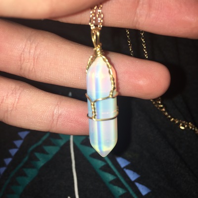 Wire-Wrapped Opalite Gold Chain Necklace 