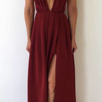 Simple burgundy  long prom dress, evening dress - Thumbnail 1