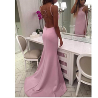  Unique pink satin backless prom dress,formal dress - Thumbnail 1