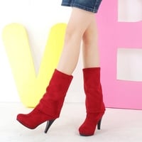 Korean Elastic High-Heeled Knee Snow Boots - Thumbnail 2