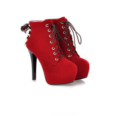 Sexy winter stiletto heel lace up boots