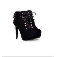 Sexy Winter Stiletto Heel Lace Up Boots - Thumbnail 2