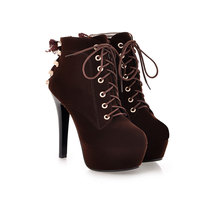 Sexy Winter Stiletto Heel Lace Up Boots - Thumbnail 3