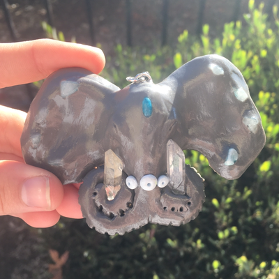 Double trunk third-eye aventurine and quartz point elephant 