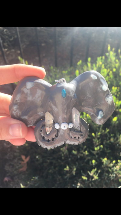 Double Trunk Third-Eye Aventurine and Quartz Point Elephant 