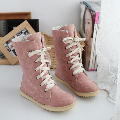 Flat leisure thick lace up snow short boots
