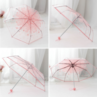 Sweet cherry blossom transparent folding umbrella - Thumbnail 3