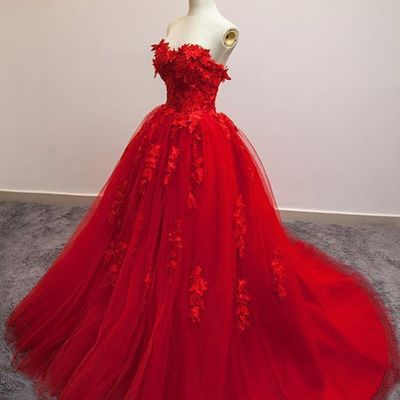 Red ball gown appliques charming prom dress, sexy prom dress,charming prom dress, long prom dress,prom dresses, elegant prom dress, prom dress z39