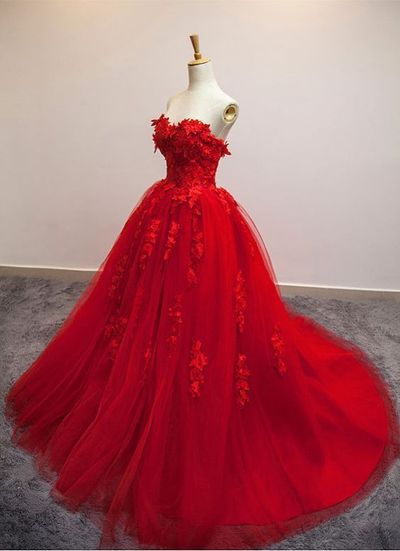 Red Ball Gown Appliques Charming prom dress, sexy prom dress,Charming prom dress, long prom dress,prom dresses, elegant prom dress, prom dress Z39