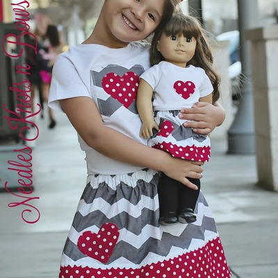 Girl doll matching valentines outfit, doll girl matching valentines day skirt outfit, 18" doll clothes - Thumbnail 5