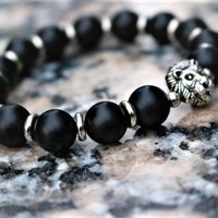 Silver Lion Head Onyx Bracelet - Thumbnail 2