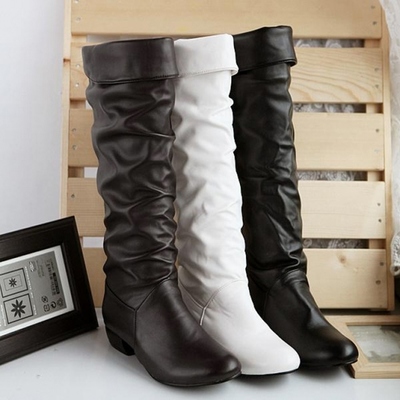 Women's grace devise round toe synthetic leather flat knee high boots - Thumbnail 4