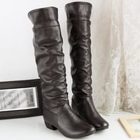 Women's Grace Devise Round Toe Synthetic Leather Flat Knee High Boots - Thumbnail 2