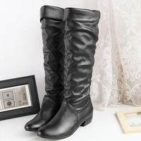 Women's Grace Devise Round Toe Synthetic Leather Flat Knee High Boots - Thumbnail 3