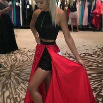Black Red Two Piece Shorts Prom Dress, Pageant Dresses, 