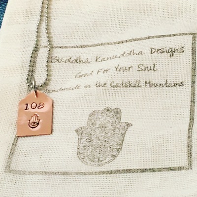 108 hamsa hand stamped necklace