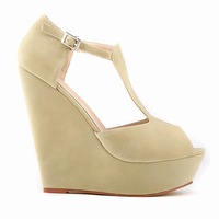 High-Heeled Wedge Roman Peep-Toe Sandals - Thumbnail 3
