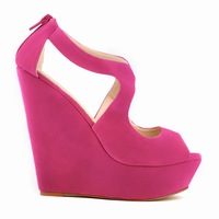 Suede Peep-Toe High Wedges Club Sandals - Thumbnail 3