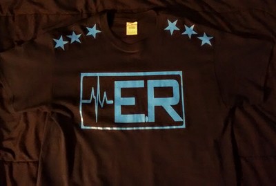 E.R (Black&Teal Blue) (EMT) T-shirt.