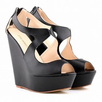 Sexy Peep-Toe High Wedges Club Sandals - Thumbnail 2