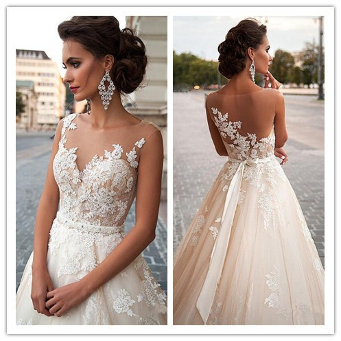 Tulle Wedding Dress,Jewel Neckline Wedding Dress, Mermaid Wedding Dress,Lace Wedding Dress, Appliques Wedding Dress,