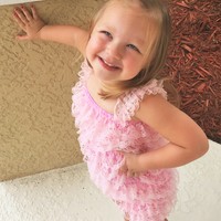 Lace Romper w/ Lace Flower Clip Pink and Turquoise - Thumbnail 2