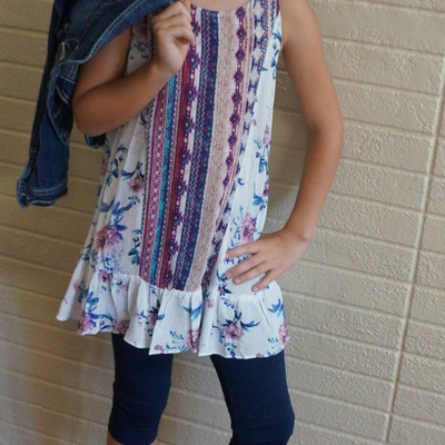 Aztec and floral gauzy cotton dress/tunic