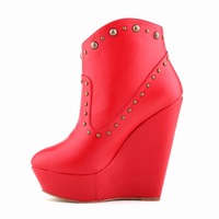Unique Rivets Wedge Heels Sexy Club Boots - Thumbnail 1