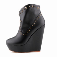 Unique Rivets Wedge Heels Sexy Club Boots - Thumbnail 3