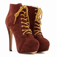 Super High Heels Nightclub Lace Up Boots - Thumbnail 2