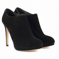 Suede High-End Round Head Zipper Ankle Boots - Thumbnail 3