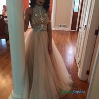 Two Pieces Beaded Prom Dress,Handmade Beaded Tulle Graduation Dress - Thumbnail 3