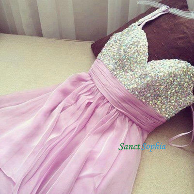 Straps beaded homecoming dress,short beaded prom dress
