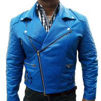 Red Ribbed Fashion Leather jacket for Mens, Red Leather jacket - Thumbnail 1